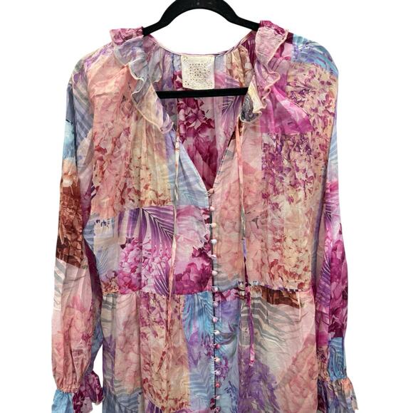 Johnny Was Jade Etta Pink Patchwork Floral Silk Cotton Dress Size L Boho - Picture 8 of 12